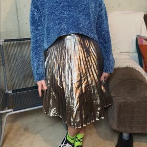 GAP Gold Metallic Pleated Midi A-Line Skirt